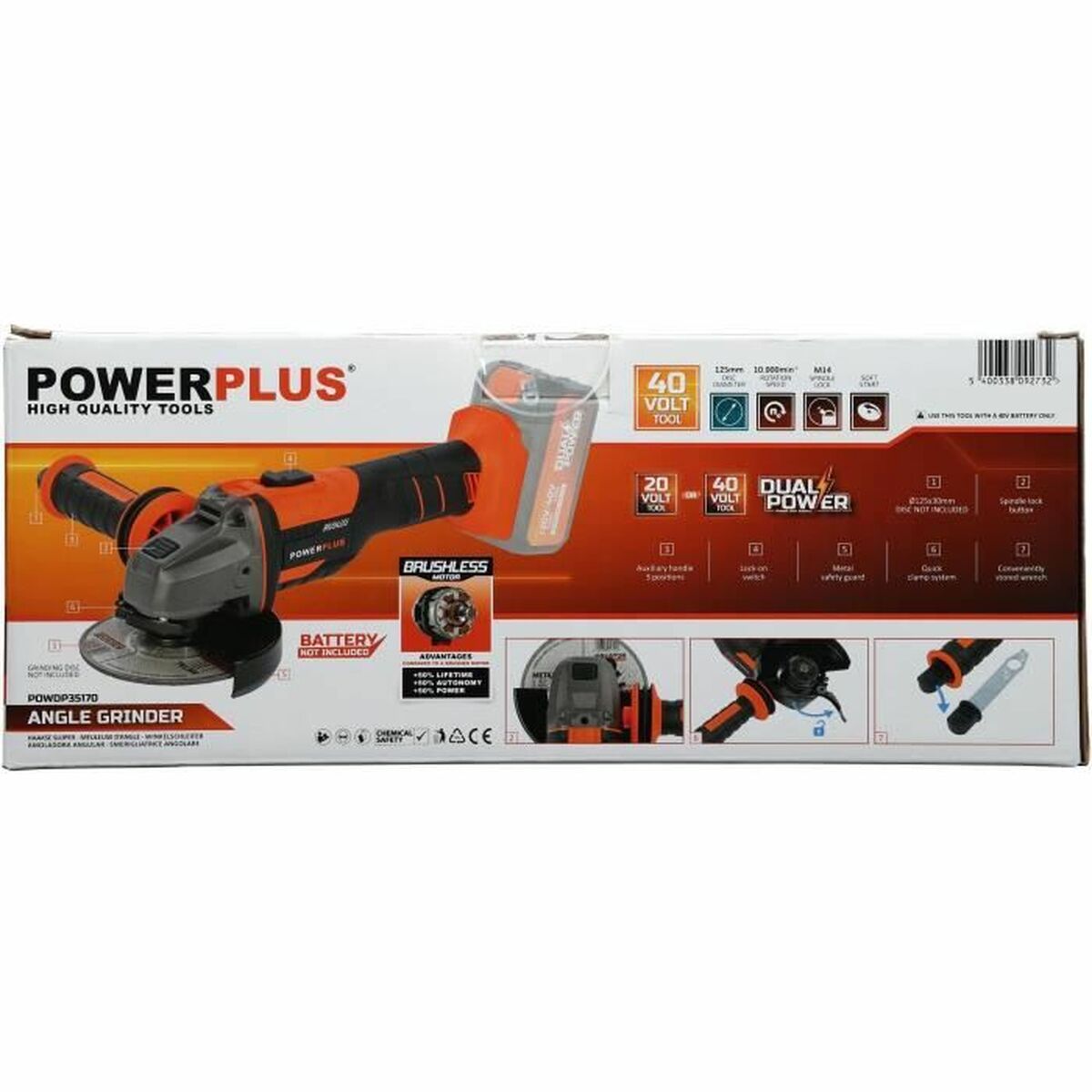 Powerplus 40 V Ø 125 mm 20 V angle grinder-3