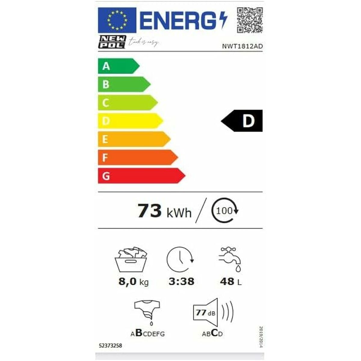 Кір жуғыш машина NEWPOL NWT1812AD 59,7 cm 1200 rpm-3