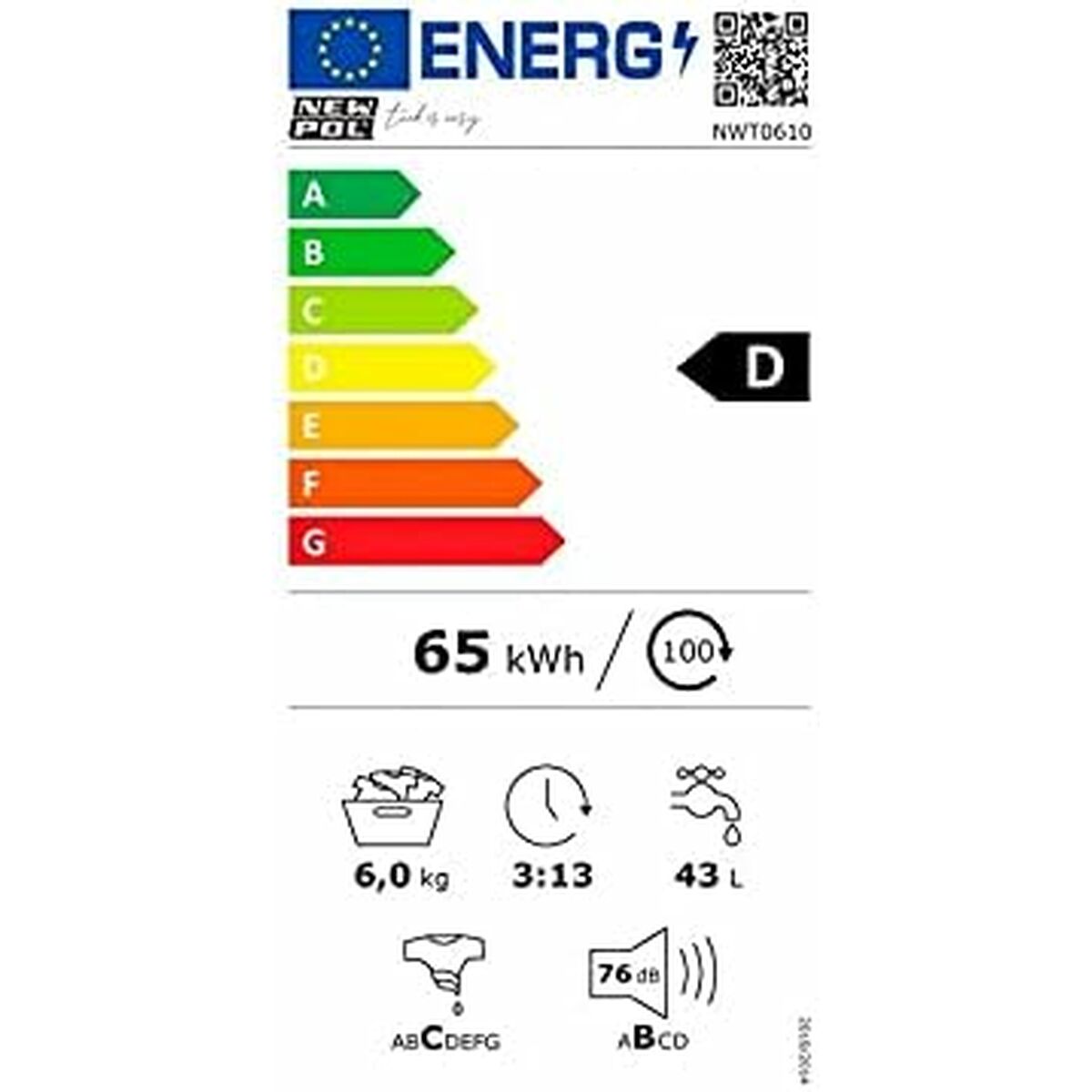 Lavadora NEWPOL NWT0610 59,7 cm 6 Kg 1000 rpm-3