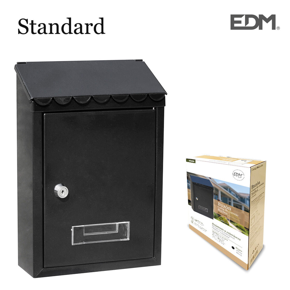 EDM Standard 21 x 6 x 30 cm letterbox Black Steel-2