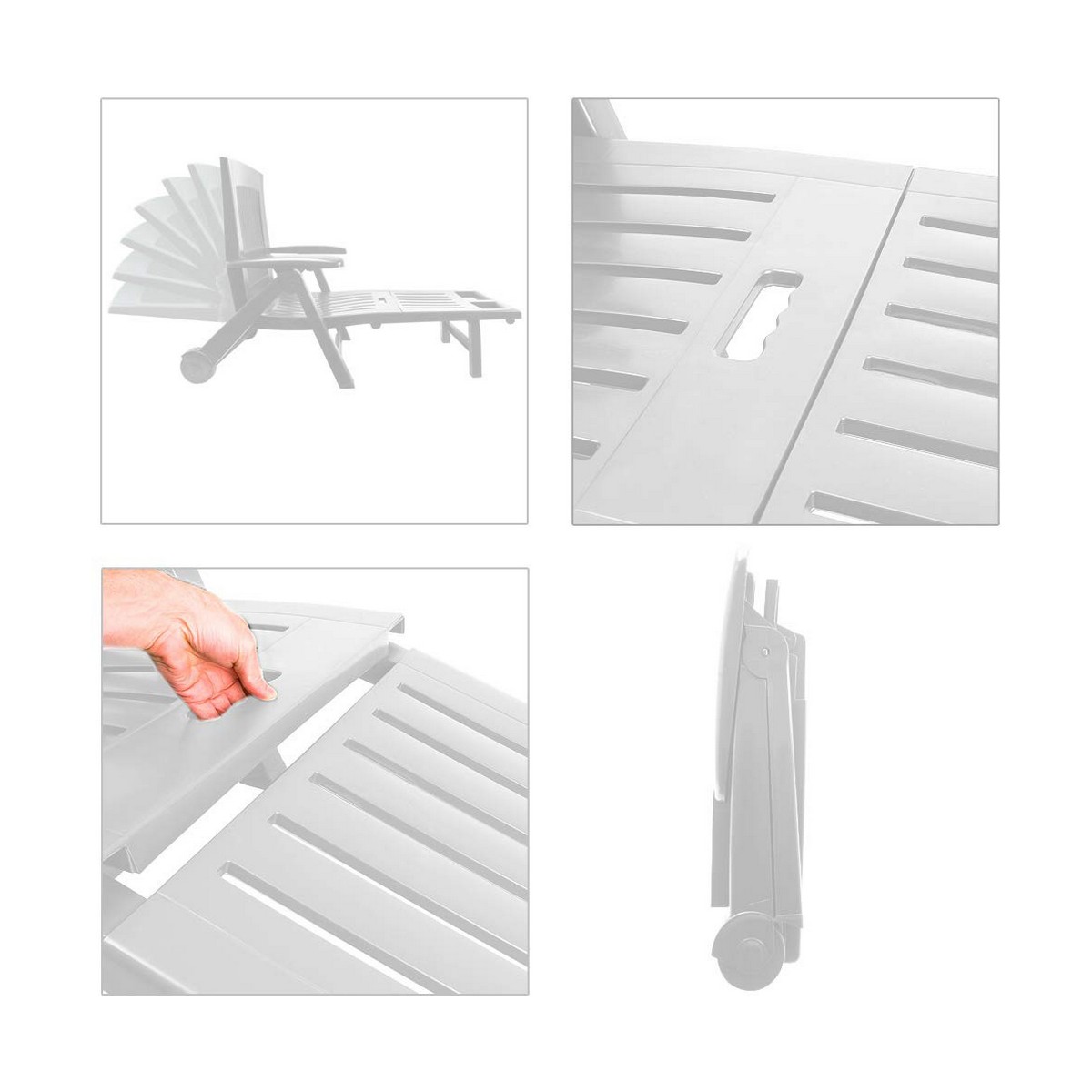 Шезлонг IPAE Progarden Zircone Складной С колесами Белый полипропилен (72 x 195 x 101 cm)-5