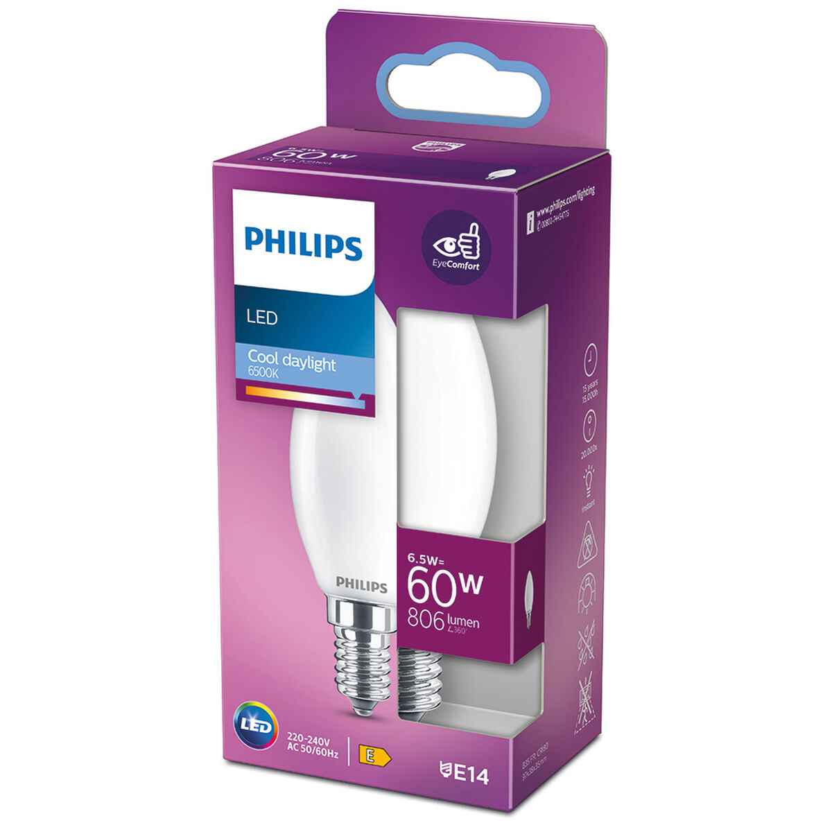 Светодиодная лампочка Philips Вуаль E 6,5 W E14 806 lm 3,5 x 9,7 cm (6500 K)-4