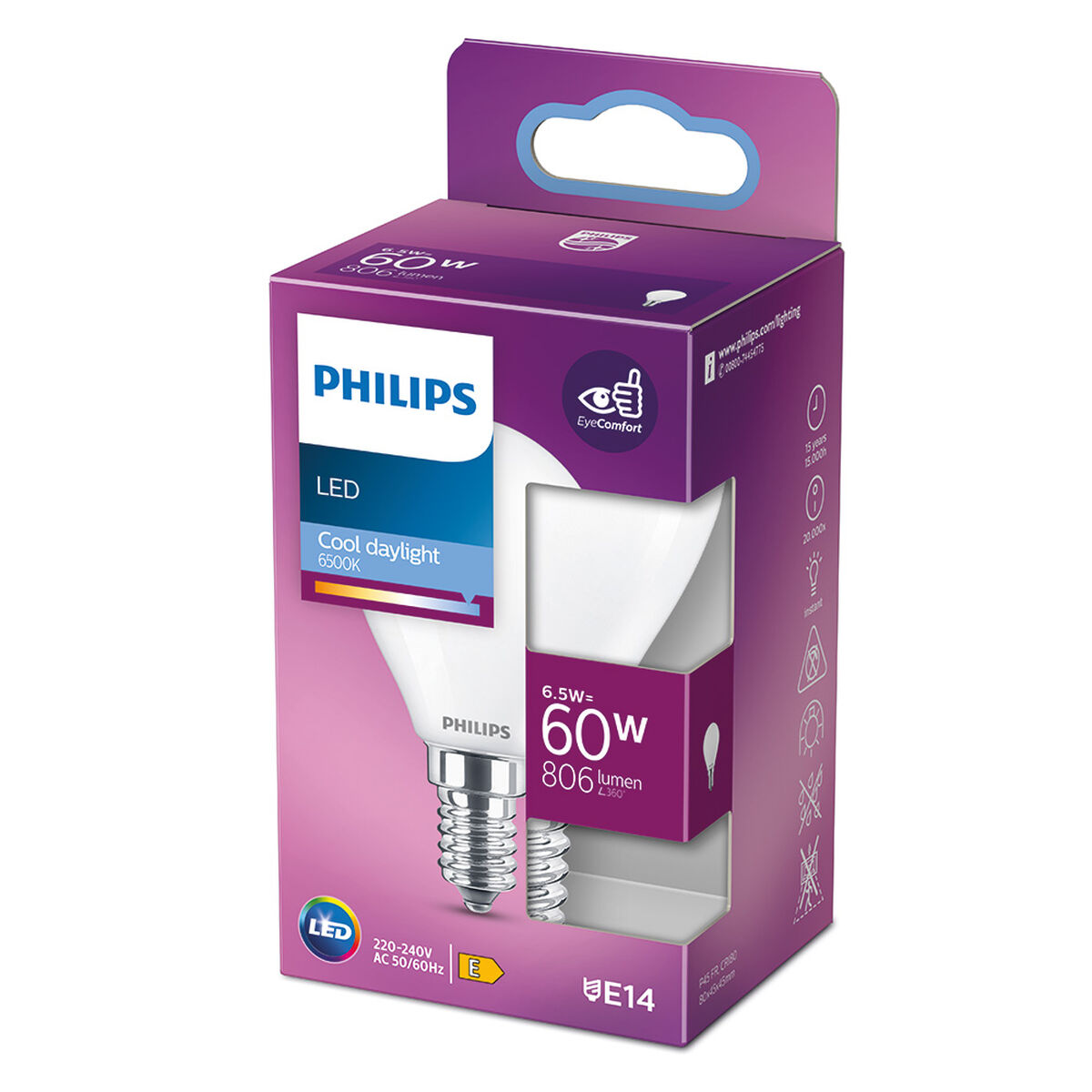 Светодиодная лампочка Philips E 6,5 W E14 806 lm Ø 4,5 x 8 cm (6500 K)-4