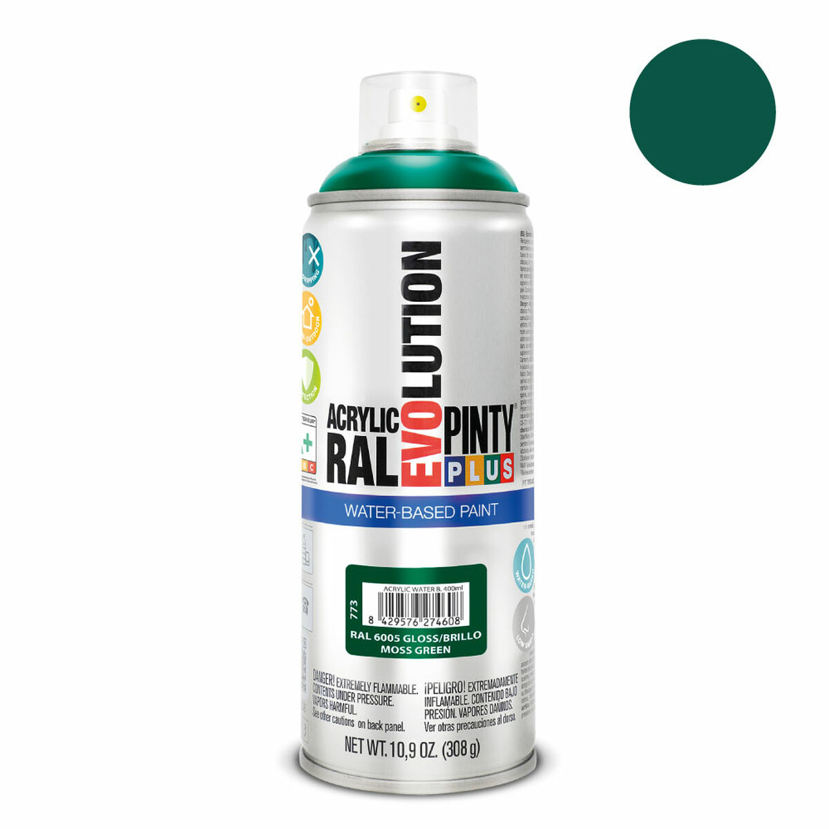 Spray paint Pintyplus Evolution RAL 6005 Water base Moss Green 400 ml-2