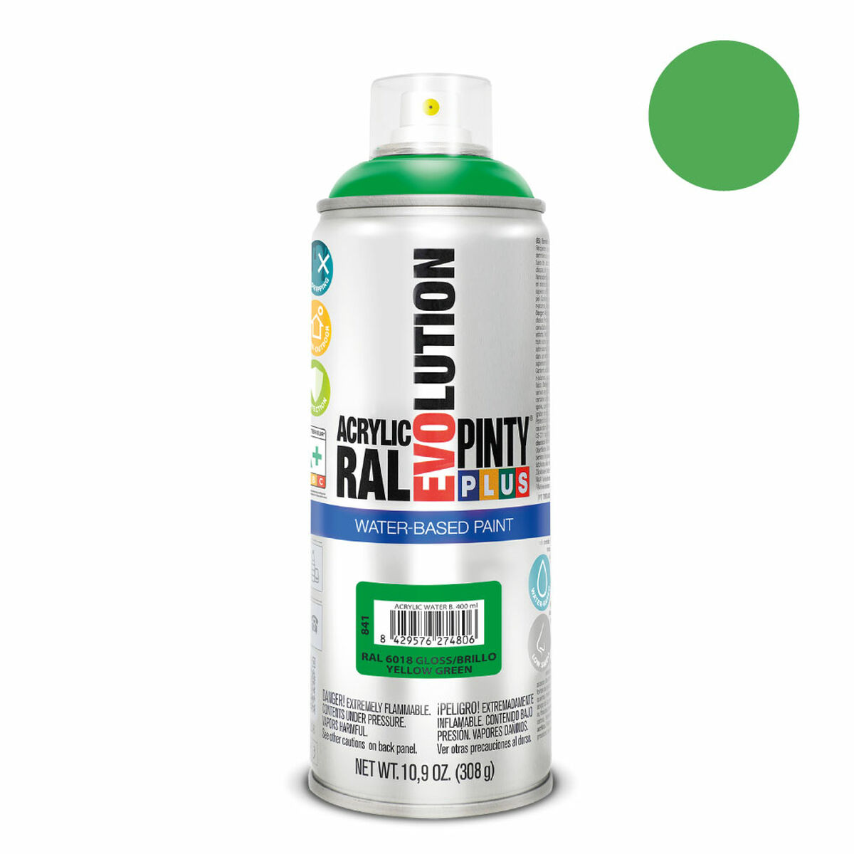Spray paint Pintyplus Evolution RAL 6018 Water base Yellow Green 400 ml-2
