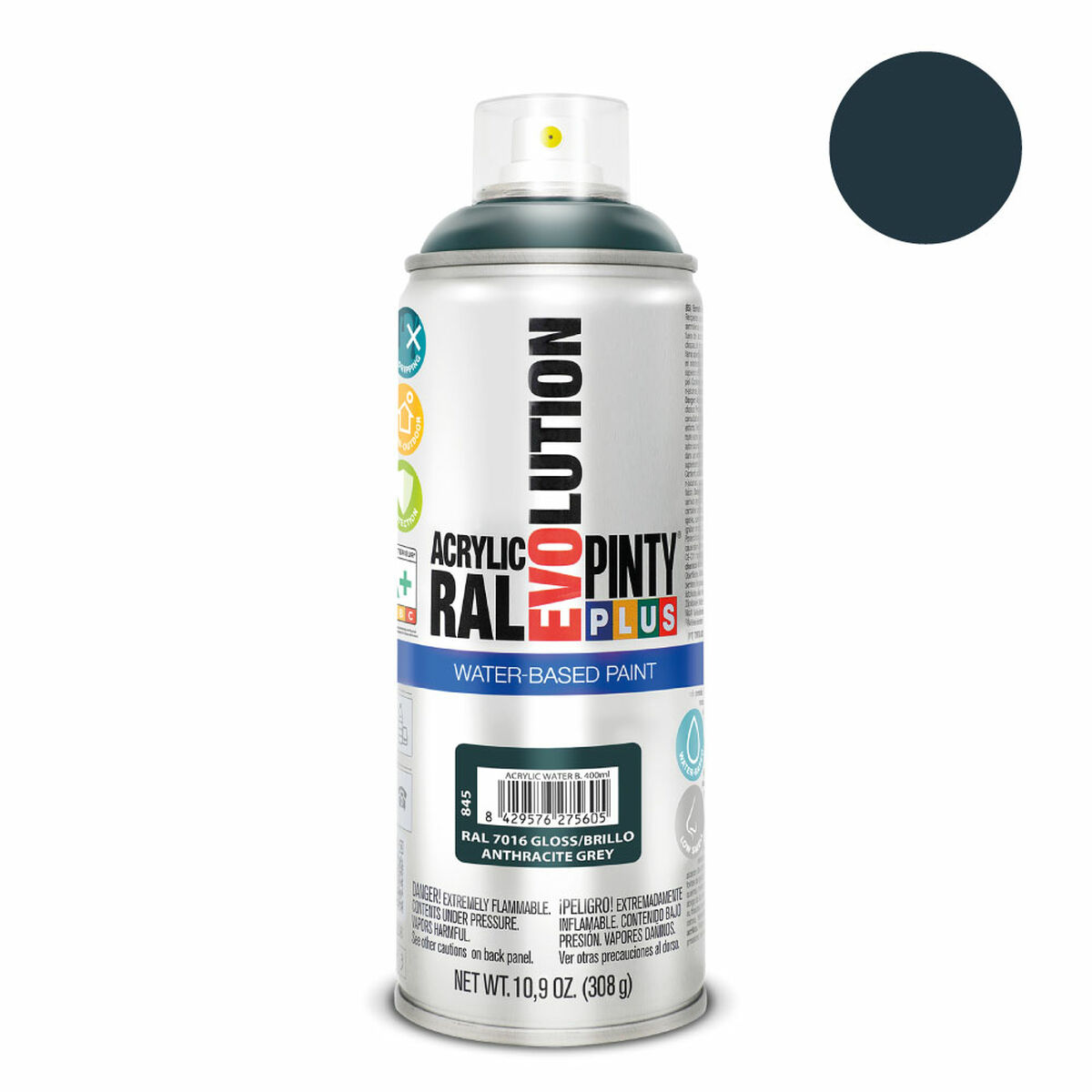 Spray paint Pintyplus Evolution RAL 7016 Water base Anthracite 400 ml-2