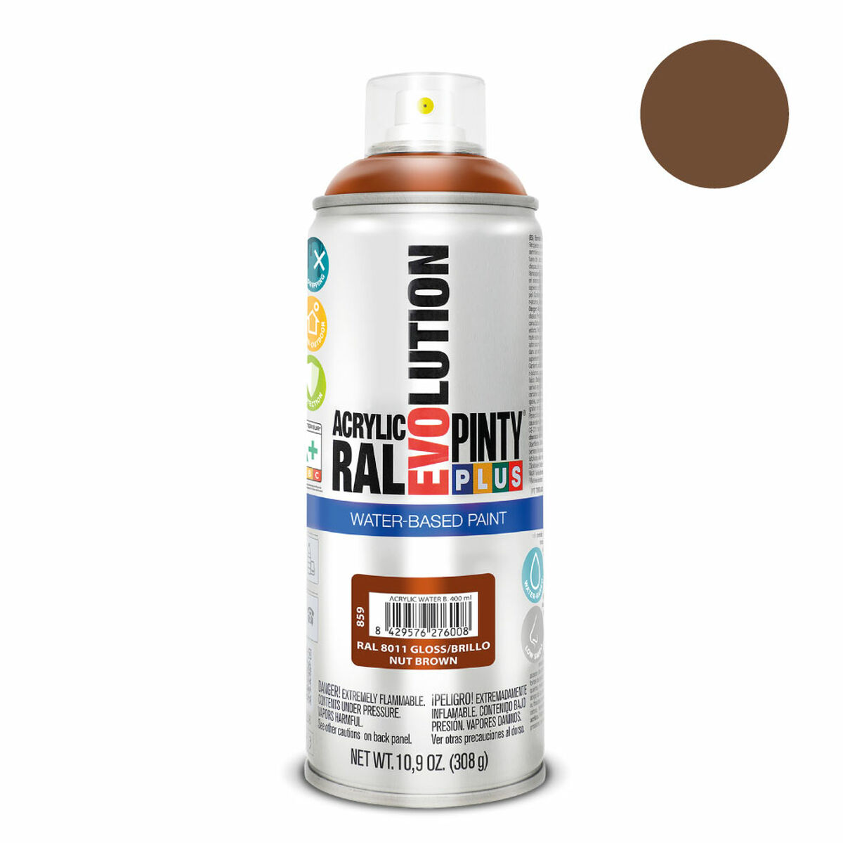 Spray paint Pintyplus Evolution RAL 8011 Water base Nut Brown 400 ml-2