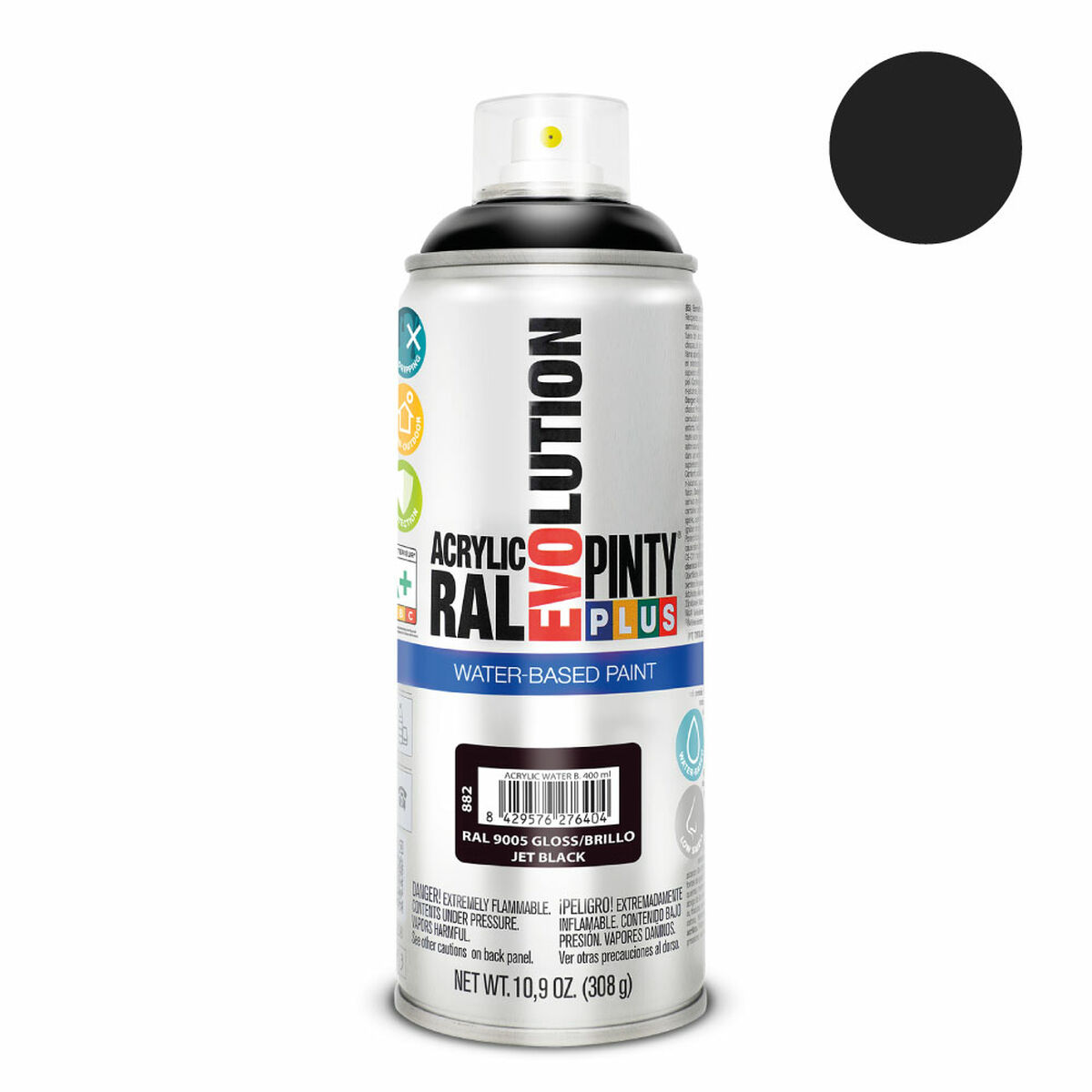Spray paint Pintyplus Evolution RAL 9005 Water base Jet Black 400 ml-2