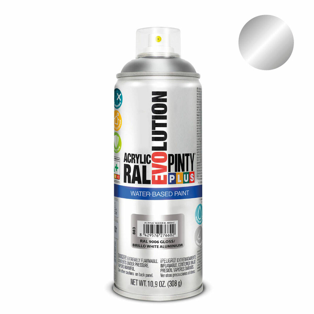 Spray paint Pintyplus Evolution RAL 9006 Water base White Aluminum 400 ml-2