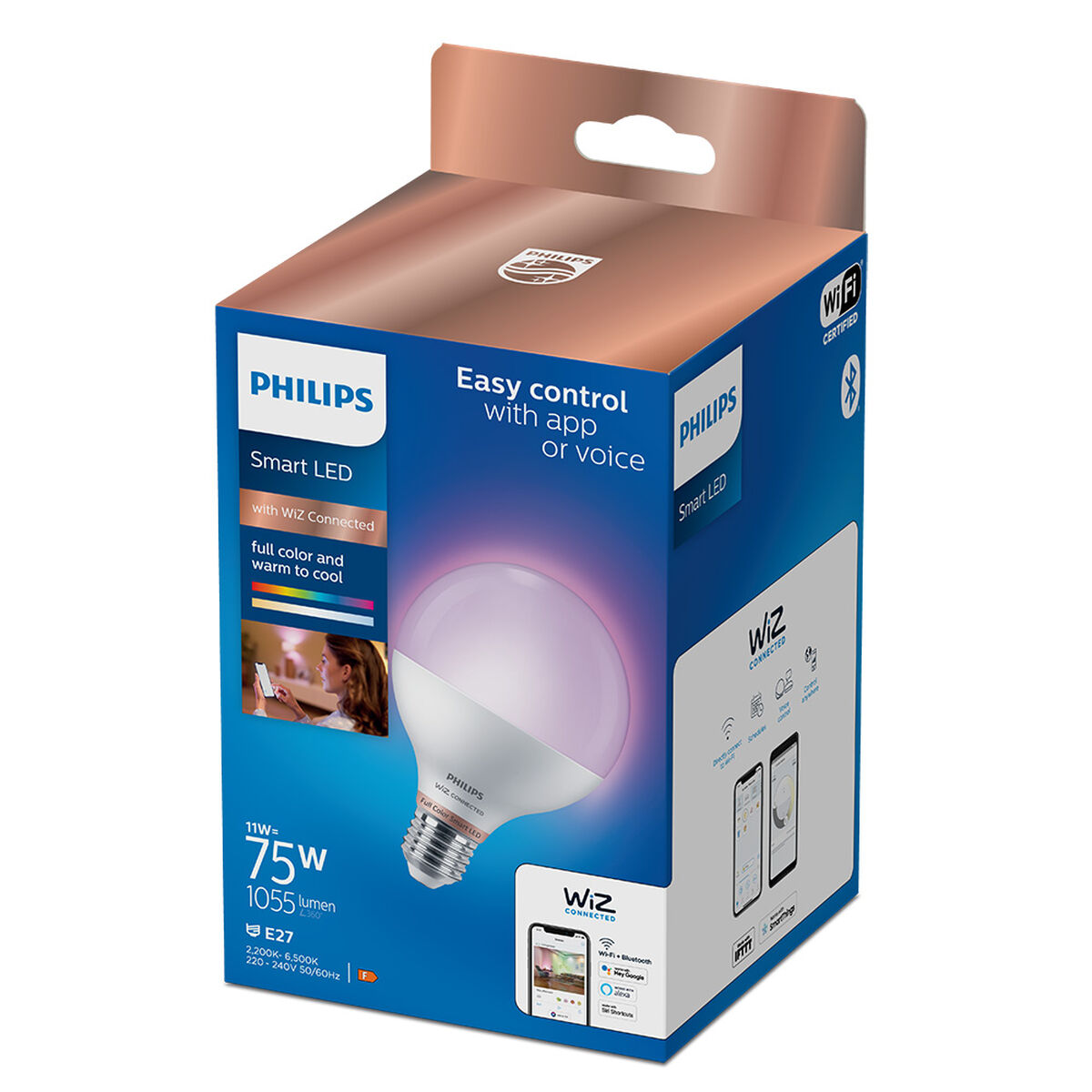 Светодиодная лампочка Philips Wiz G95 Smart Full Colors F 11 W E27 1055 lm (2200K) (6500 K)-4