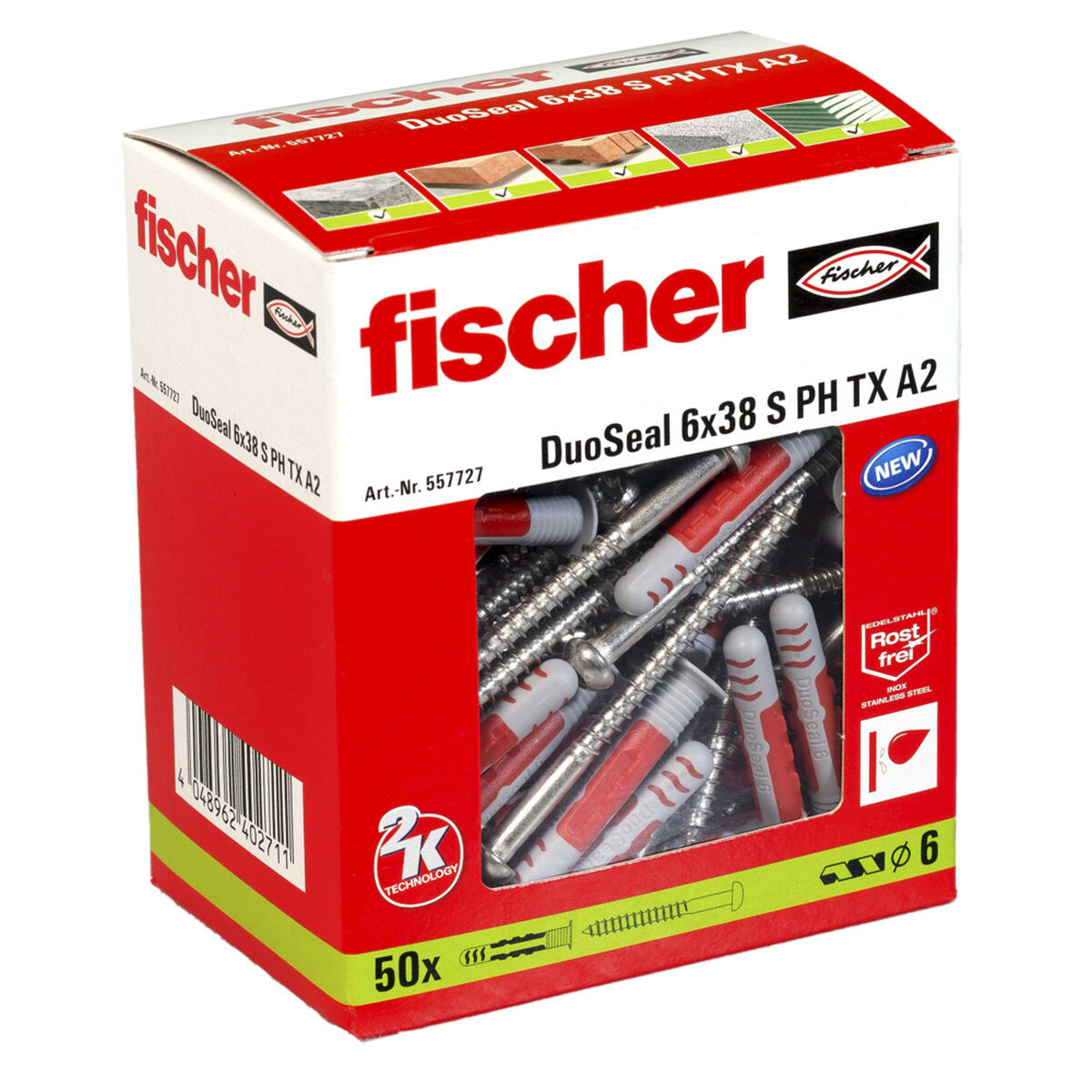 Fischer DuoSeal 557727 S A2 raincoat dowels and screws Ø 6 x 38 mm (50 pieces)-2