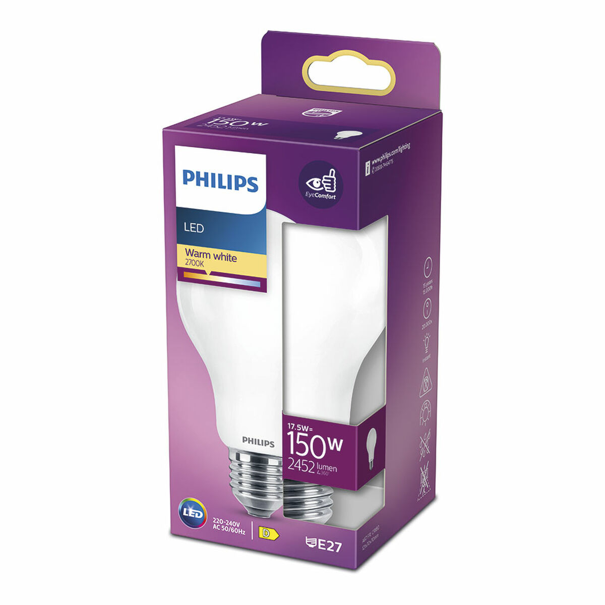 Philips D 150 W 17. 5 W E27 2452 lm 7. 5 х 12. 1 см (2700 К) лампаи LED-3