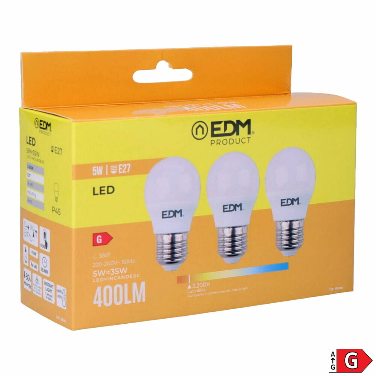 Бастаи 3 лампаҳои LED EDM G 5 W E27 G 4,5 x 8 см (3200 K)-2