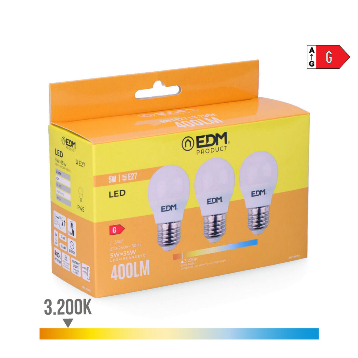 Бастаи 3 лампаҳои LED EDM G 5 W E27 G 4,5 x 8 см (3200 K)-4