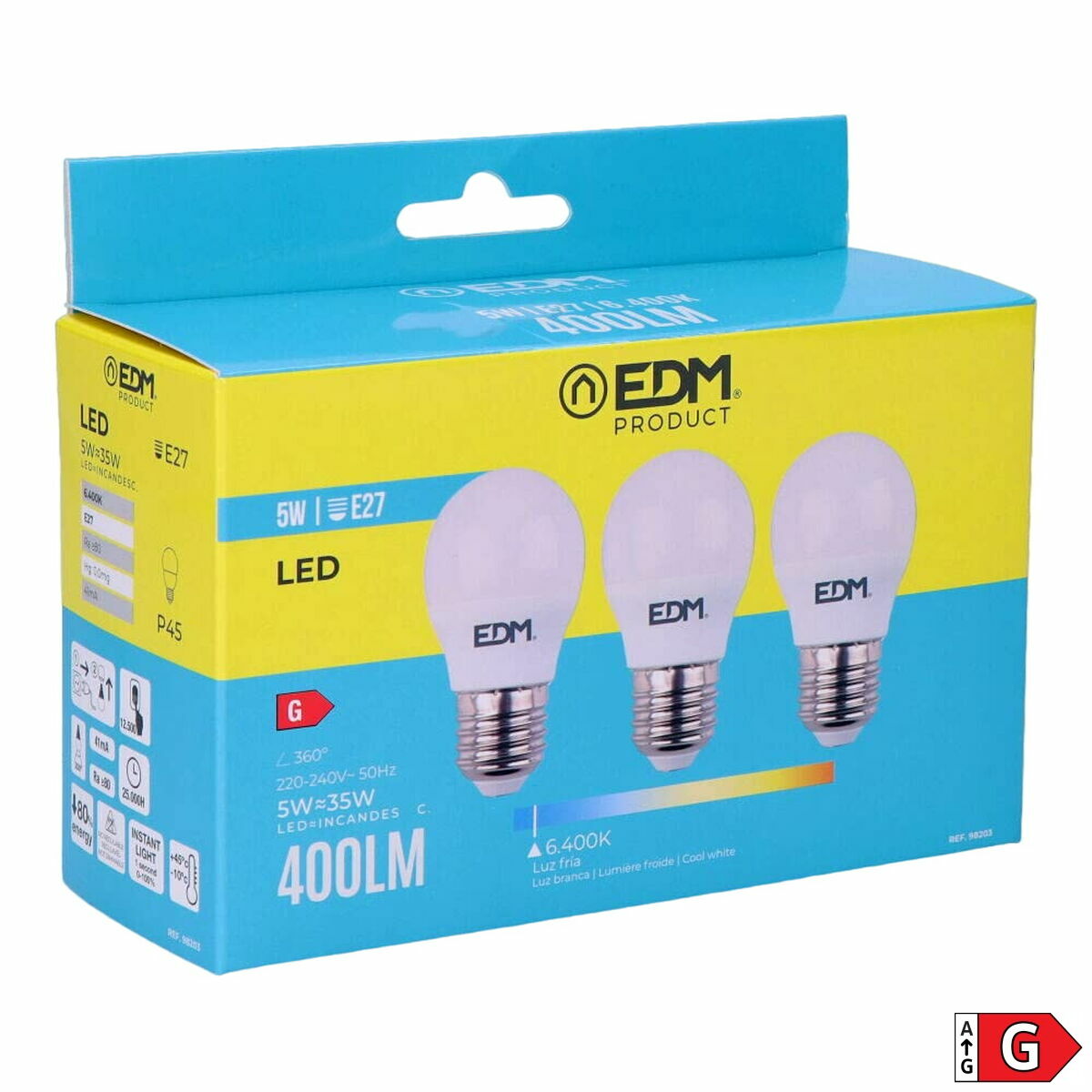 Бастаи 3 лампаҳои LED EDM G 5 W E27 400 lm 4,5 x 8 см (6400 K)-2