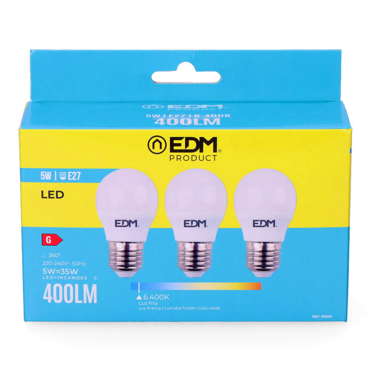 Бастаи 3 лампаҳои LED EDM G 5 W E27 400 lm 4,5 x 8 см (6400 K)-3