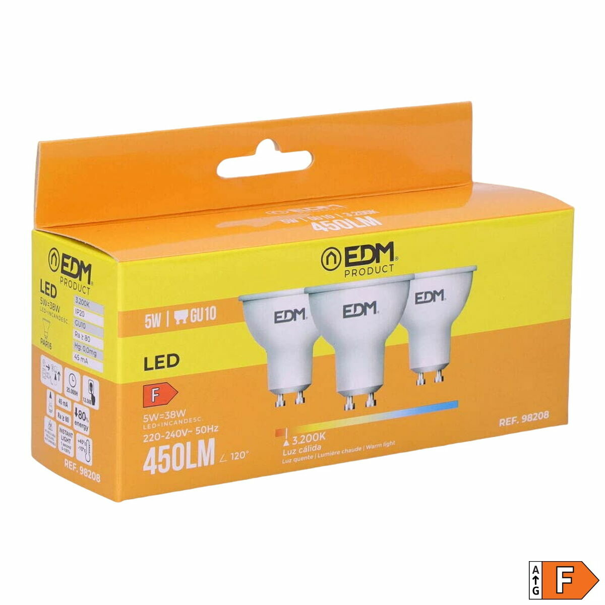 عبوة من 3 مصابيح LED EDM F 5 W GU10 450 lm U 5 X 5,5 cm (3200 K)-2