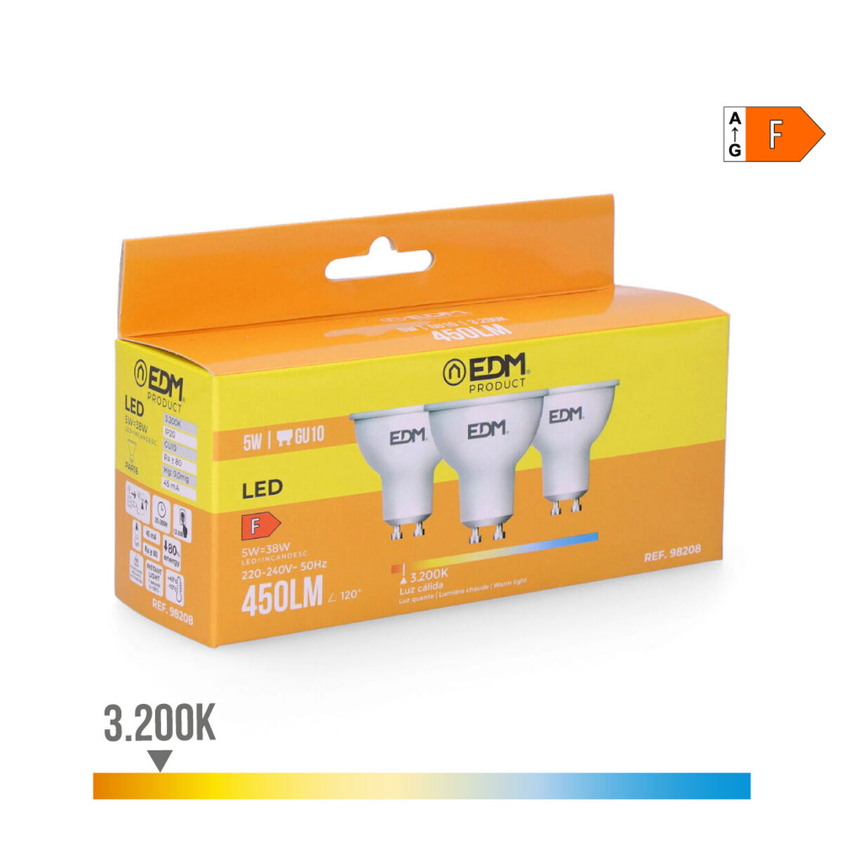 عبوة من 3 مصابيح LED EDM F 5 W GU10 450 lm U 5 X 5,5 cm (3200 K)-4